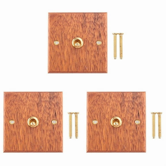 3X 86 Type Solid Wood Panel Switch Wall Light Retro Brass Toggle Switch Wood Grain Electrical Switch Socket 1- Switch
