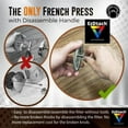 thumbnail image 4 of Coffee Press French Press Coffee Maker with 2 Extra Screens, 34oz, French Press Stainless Steel 304 Grade, Easy Disassemble Design Double Filter, Thick Heat Resistant Glass Pot-Grey, 4 of 6