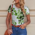 thumbnail image 6 of KLL Women 's Crew Neck Bodysuit Jumpsuits Watercolor Green Leaves Print Short onesies Stretch T Shirts, 6 of 7
