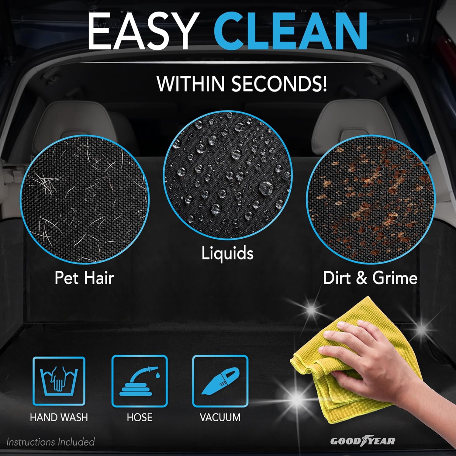 Goodyear, Waterproof, Universal Fit, Trunk Floor Mat, 67 x 61.5 in - Black