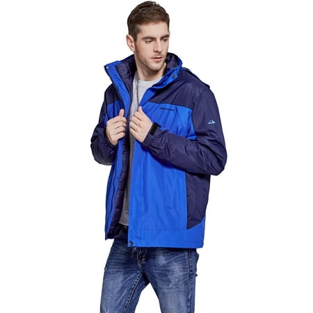 Men's 3-IN-1 MOUNTAIN THERMOTECH HOODED JACKET 3 in 1 Windbreaker Winter Jackets with Hood & Removable Quilted Puffer Jacket Lining- SMALL