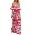 Lumento Summer Sun Dress for Womens Floral Printed Hawaiian Beach Dress Off Shoulder Maxi Dress