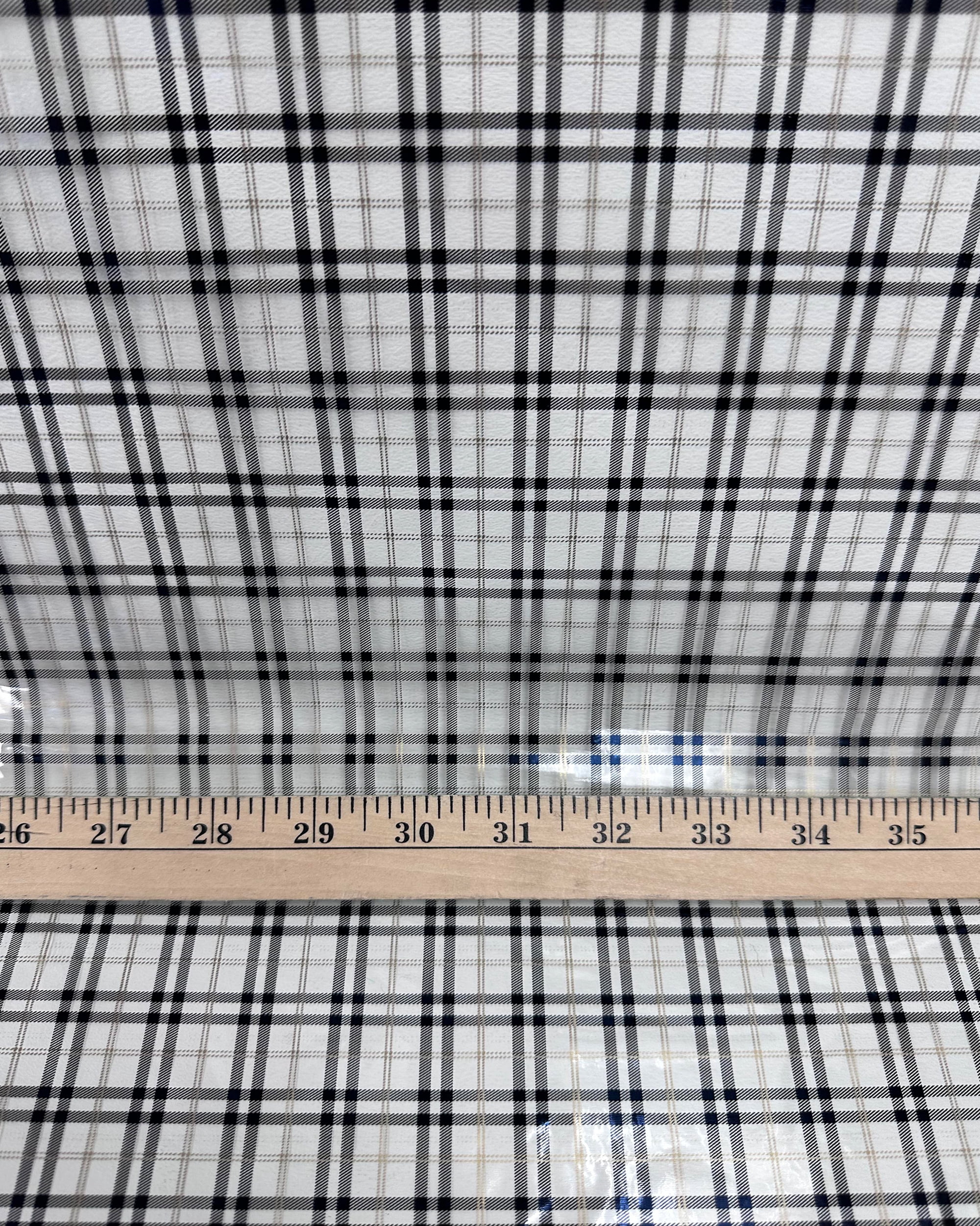 FABRIC EMPIRE TRANSPARENT Vinyl TPU Plaid Print Waterproof .15mm Flexible Clear plastic/54"W/ Sold By Continuous Yard- for Luggages, Garments, Raincoats