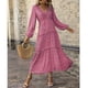 thumbnail image 3 of Vestido de manga larga,Vestido largo para mujer Vestido con abertura lateral en V Vestido largo floral Diseño revolucionario, 3 of 6