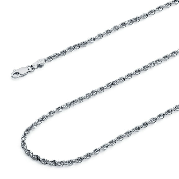 Wellingsale 14k White Gold Polished Solid 2.5mm Diamond Cut Solid Rope Chain Necklace with Lobster Claw Clasp - 20"