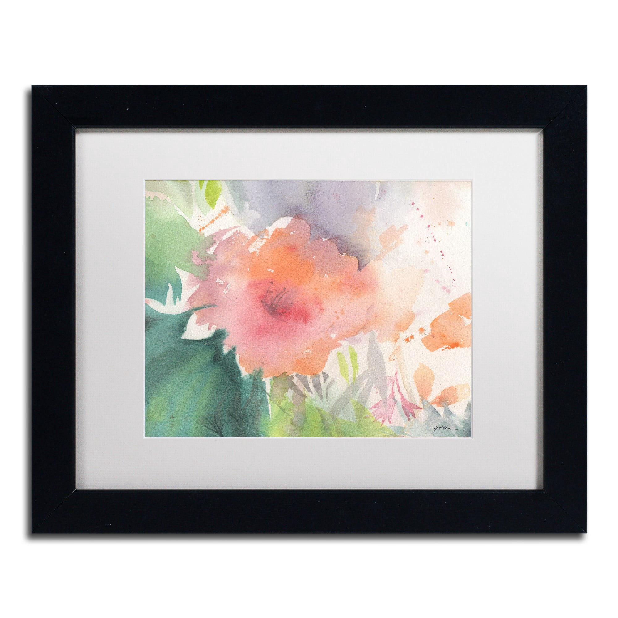Trademark Fine Art "Coral Blossom" Canvas Art by Sheila Golden, White Matte, Black Frame