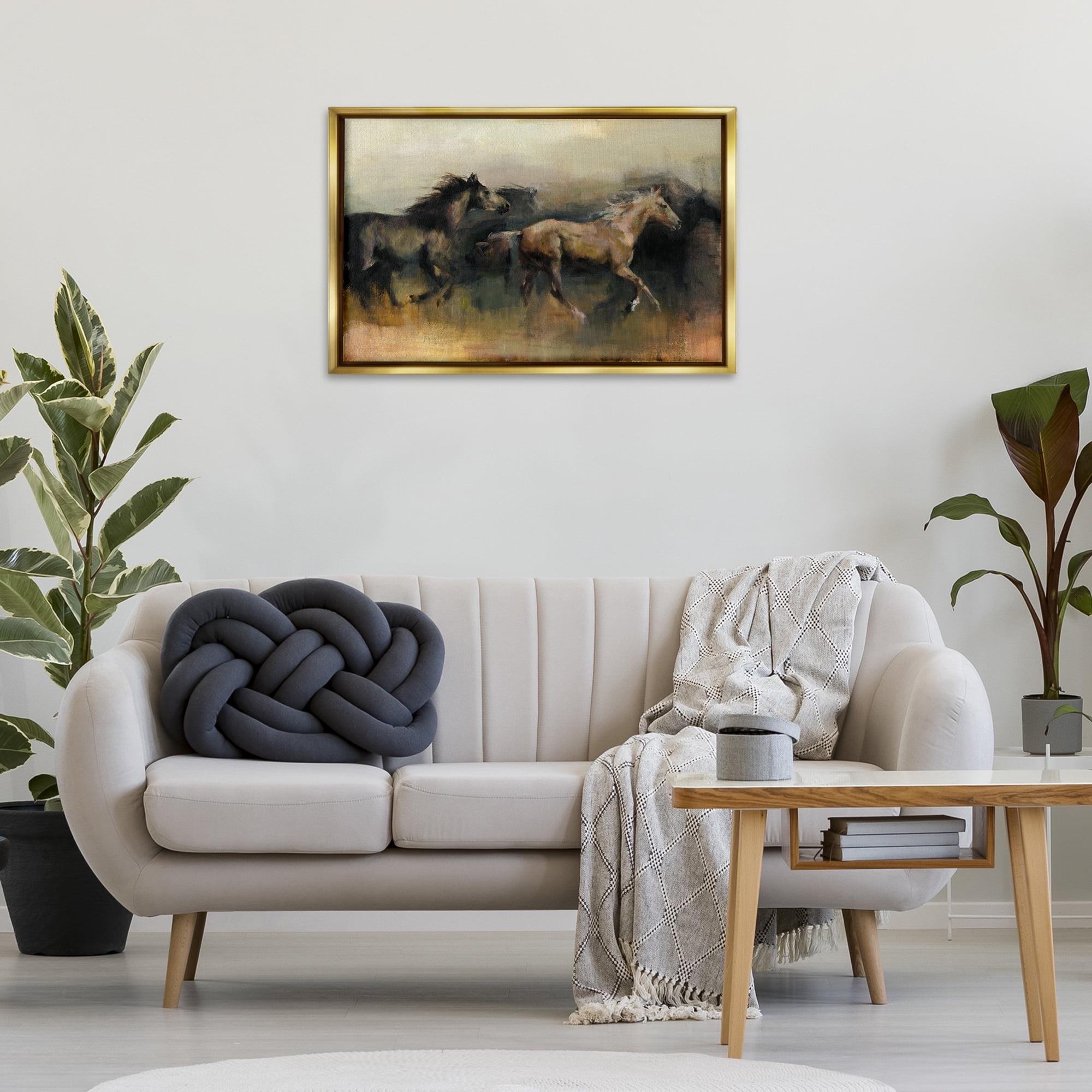 Stupell Industries Roaming The West Horses Animals Painting Gold Floater Framed Canvas Art Print Wall Art, 31 x 21