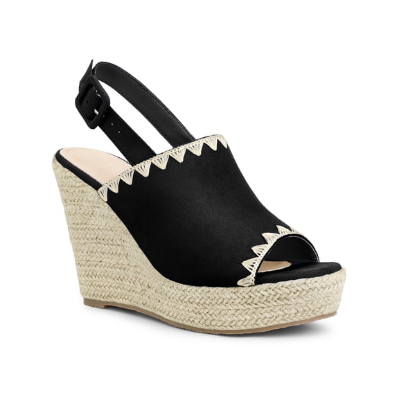 BLISSFUL STEP Women's Ankle Strap Platform Heels Espadrille Wedge Heel Sandals Black (Size 5.5)