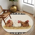 thumbnail image 2 of Hen 5FT Round Area Rugs for Living Room Vintage Farmhouse Hen Straw Linen Texture Black Plaid Ultra-Thin Non-Slip Round Rugs Machine Washable Low Pile Circle Carpet for Bedroom Kitchen Nursery, 2 of 9