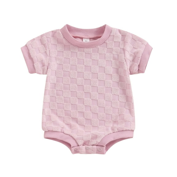 Musuos Newborn Baby Summer Romper 3M 6M 12M 18M Cute Short Sleeve Crew Neck Checkerboard Bodysuit Summer Playsuit for Boys Girls