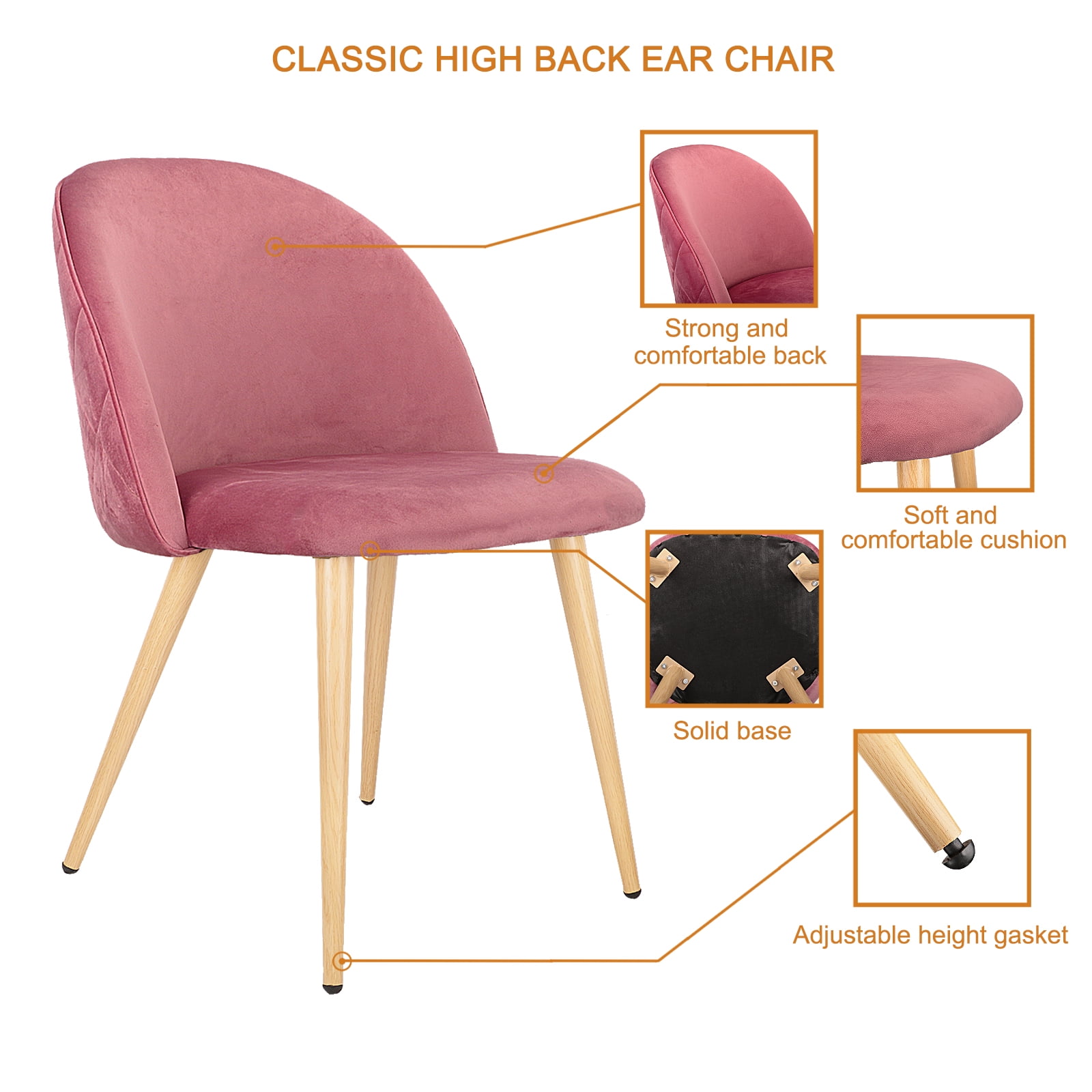 Kepooman Velvet Dining Chair Set, Dining Kitchen Chair, Mid Century Living Room Chair, Modern Metal Leg Upholstered Side Chair, Set of 2, Pink Kepooman Velvet Dining Chair Set, Dining Kitchen Chair, Mid Century Living Room Chair, Modern Metal Leg Upholstered Side Chair, Set of 2, Pink
