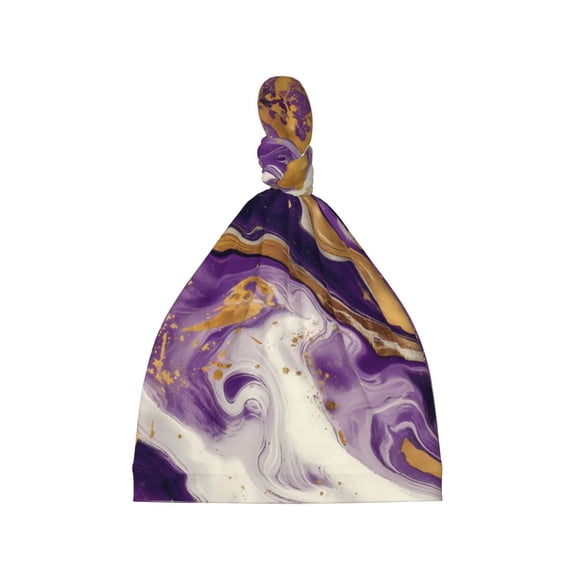 Picia Purple Gold Marble Swirls Printed Preemie Hats for Baby Girls Cotton Premature Knot Hats Newborn Hospital Cap Warm Knot Beanie Nicu for Preemie Girls and Boys