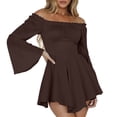 thumbnail image 2 of YMNXA Women's Casual Dress Off Shoulder Ruffled Hem Solid Color Flowy Boho Midi Dresses For Party Coffee Xl, 2 of 4