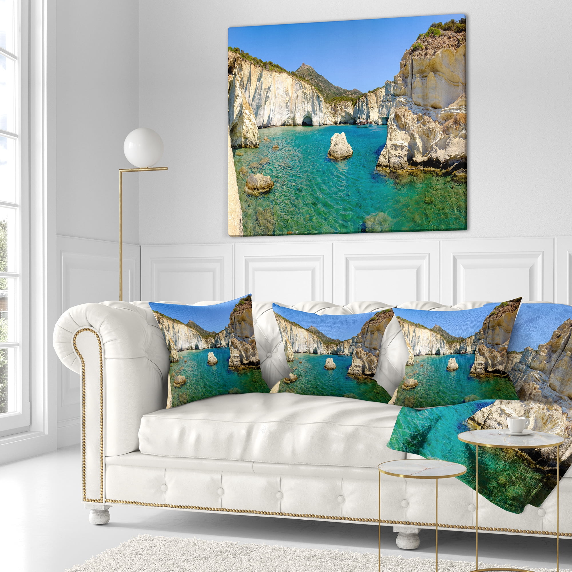 Designart Turquoise Water Beach Panorama - Seashore Throw Pillow - 18x18