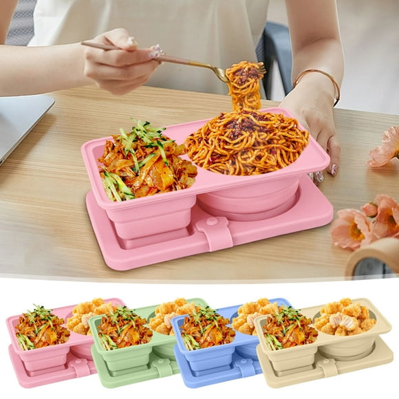 Silicone Reusable Snack Container with Lids Compact Leakproof Double-Compartment Box for Snacks, Condiments, Sauces Foldable & Stain-Resistant Dishwasher Safe 15x9.5x4cm Open 1 Pack