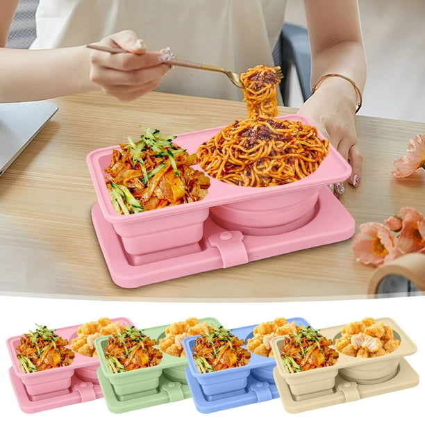 Recipiente Reutilizable de Silicona para Snacks con Tapa 2025 | Caja de Doble Compartimento | Hermético | Apto para Lavavajillas | Portátil | 15 X 9,5 X 4 Cm | Gel de Sílice | 1 Unidad