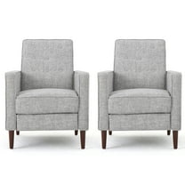 Mason Mid Century Modern Tufted Pushback Recliners, Set of 2, Light Gray Tweed and Dark Espresso