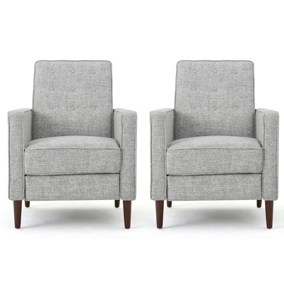 Mason Mid Century Modern Tufted Pushback Recliners, Set of 2, Light Gray Tweed and Dark Espresso