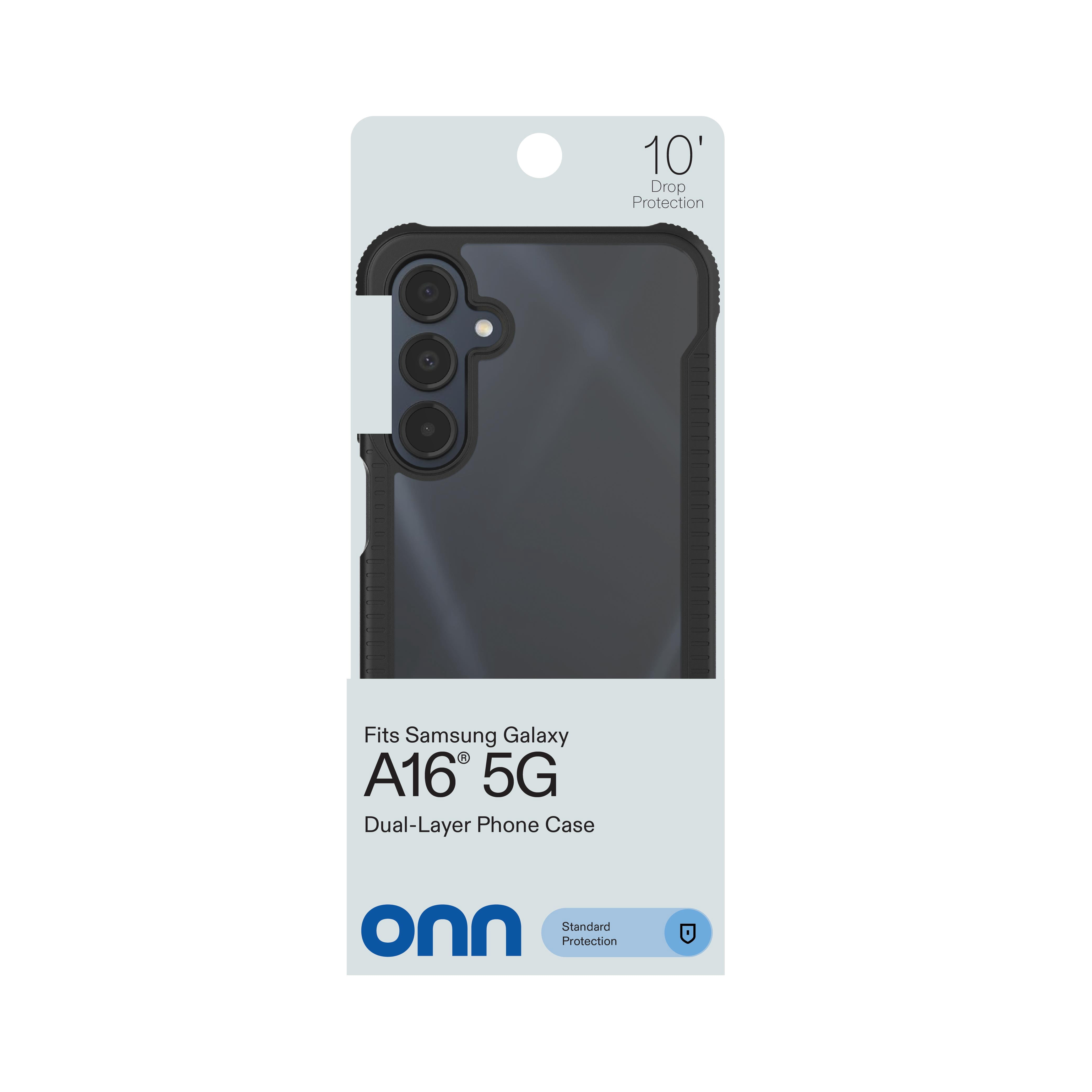 onn Dual-Layer Phone Case for Samsung Galaxy A16 5G - Black/Clear