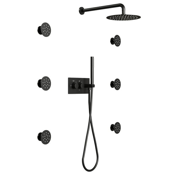 ANGELES HOME Shower System with Body Jets,10 Inch Rain Shower Head with 6 Body Spray Jets and Handheld Shower, Wall Mounted Shower Faucet Set, Rough-in Mixer Valve and Trim Included