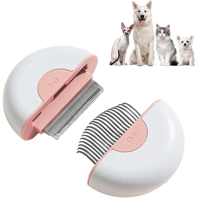Peine de acero inoxidable para mascotas, para gatos y perros, peine relajante para gatos y perros (rosa)