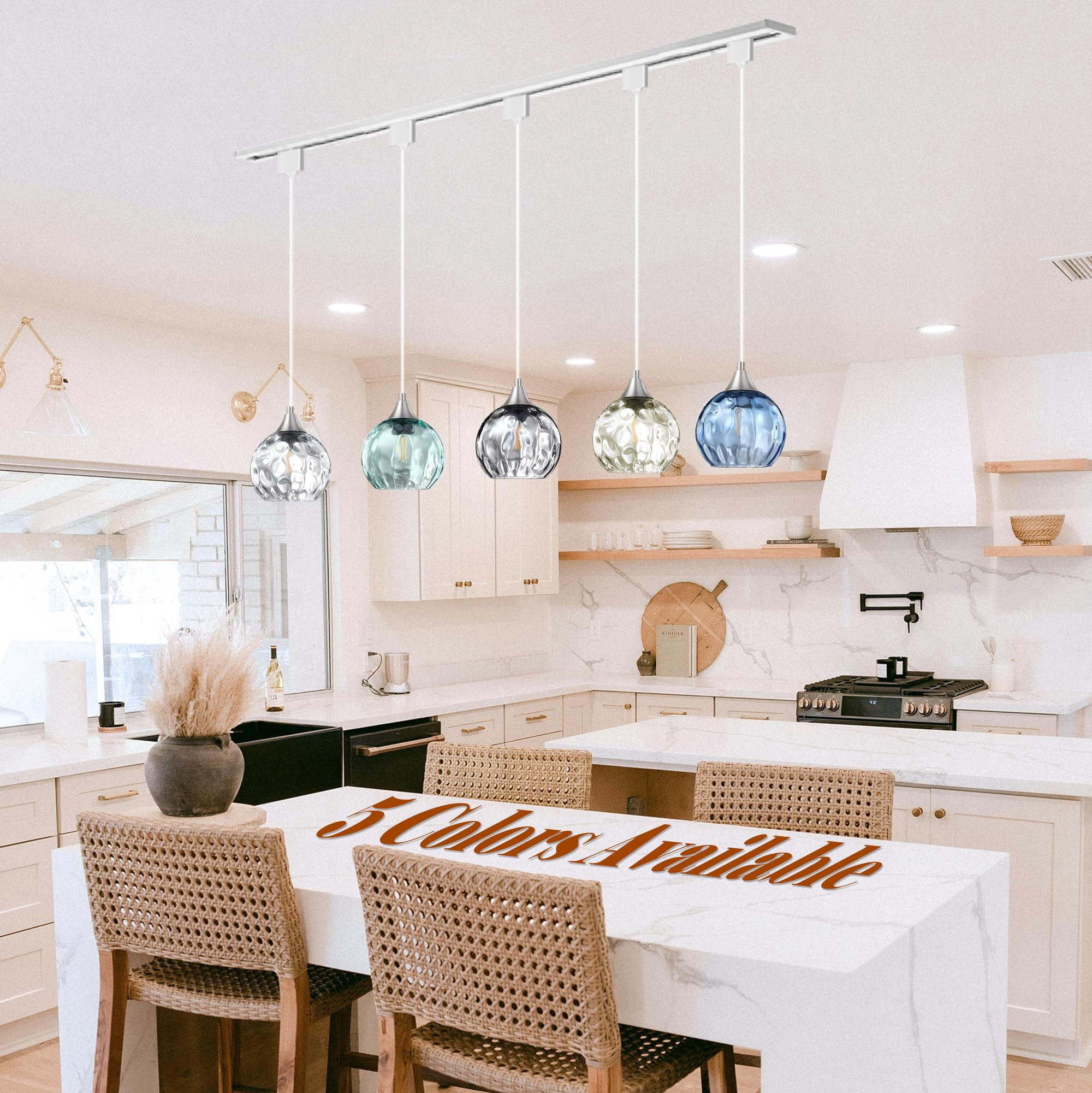 Kiven J-Type track lighting pendants Dimmable,Modern J track pendant lights with Amber Glass Globe,Decorative Track Lighting Fixture for Kitchen Hallway Restaurant Shop(3-Light)