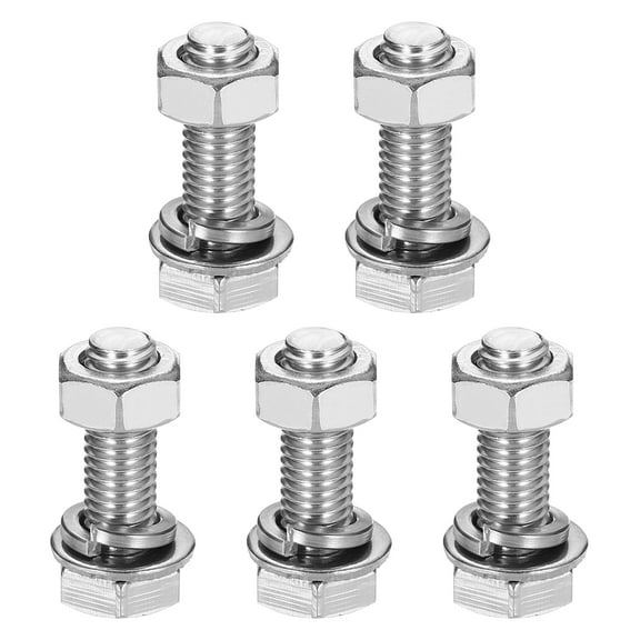 M8 x 25mm 304 Stainless Steel Hex Head Screws Bolts, Nuts, Flat & Lock Washers Assortment Kit, 5 Sets