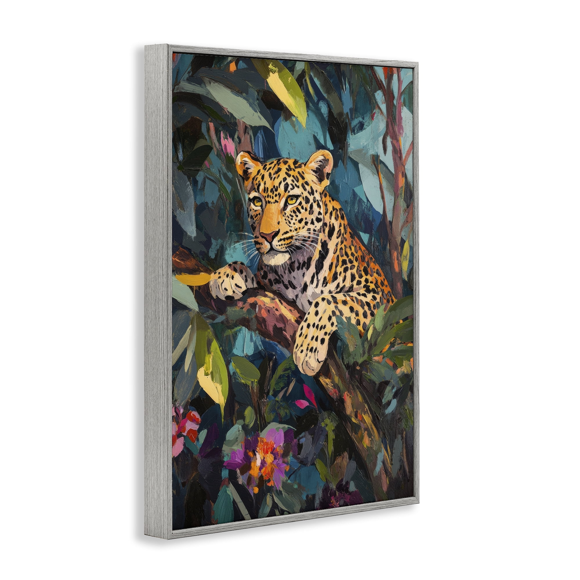 Stupell Industries One The Wild Side Leopard Gray Framed Giclee Art, design by Petal Prints Design