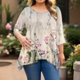 thumbnail image 5 of WTOBBY Women's Plus Size Floral Print Round Neck 3/4 Sleeve Tunic Top Loose Fit Casual Tee for Full Figure Fall Fashion Comfortable Wear,Light Gray 3XL, 5 of 5