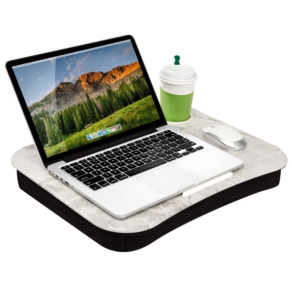 LapGear Cup Holder Lap Desk, Fits 14" Laptop, White Marble