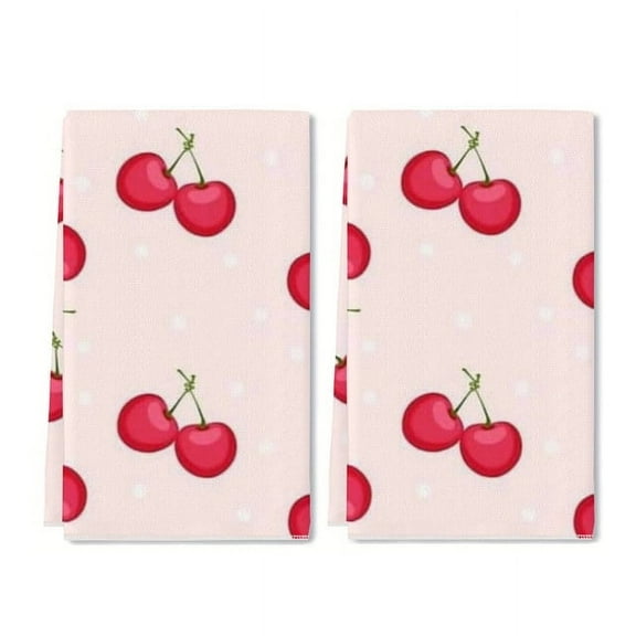 YladaFaie 2 Pcs Cherry Kitchen Towels Decorative Dish Towels Cherry Pattern Hand Tea Towels Absorbent Kitchen Cloths for Kitchen Bathroom Decor Housewarming Gifts 16 x 24 Inch