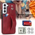 thumbnail image 3 of Design for Samsung Galaxy S22 5G Phone Case with Screen Protector Adjustable Wrist Strap Kickstand Credit Card Slot Slim Shockproof Hybrid Rugged Protective Cover for Women Men Girls 6.1 inch Red, 3 of 7