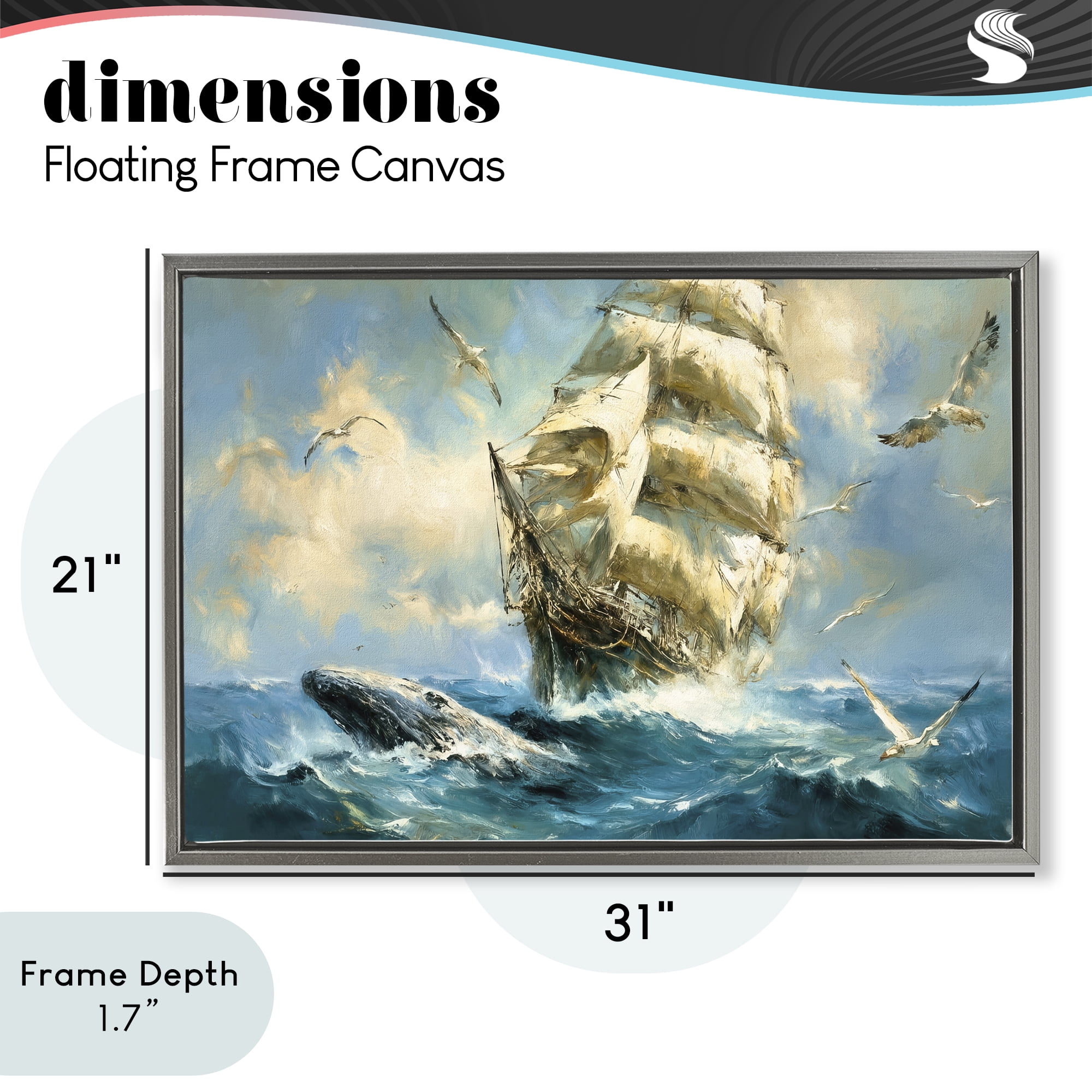 Stupell Industries Clipper Ship & The Whale Gray Framed Floater Canvas Wall Art, design by Tina LeCour