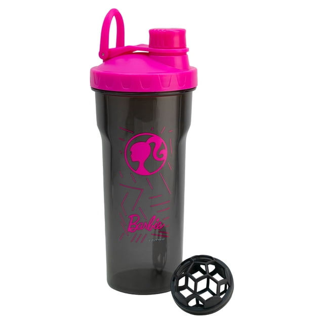 Vaso Shaker Deportivo con Tapa Rosa, Diseño Barbie Silueta, Incluye BolaShaker de Plástico, Capacidad 700 Ml, Negro
