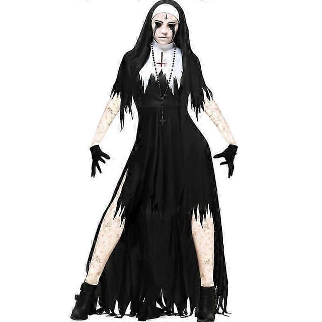 Plus Size Scary Nun Costume for Women, Sinister Outfit, Gothic Dress-Up, Dark Dress Halloween CostumeWomen\'s Dreadful Nun Costume