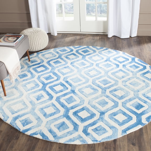 SAFAVIEH Dip Dye Frigg Overdyed Geometric Area Rug, Ivory/Blue, 7' x 7' Round
