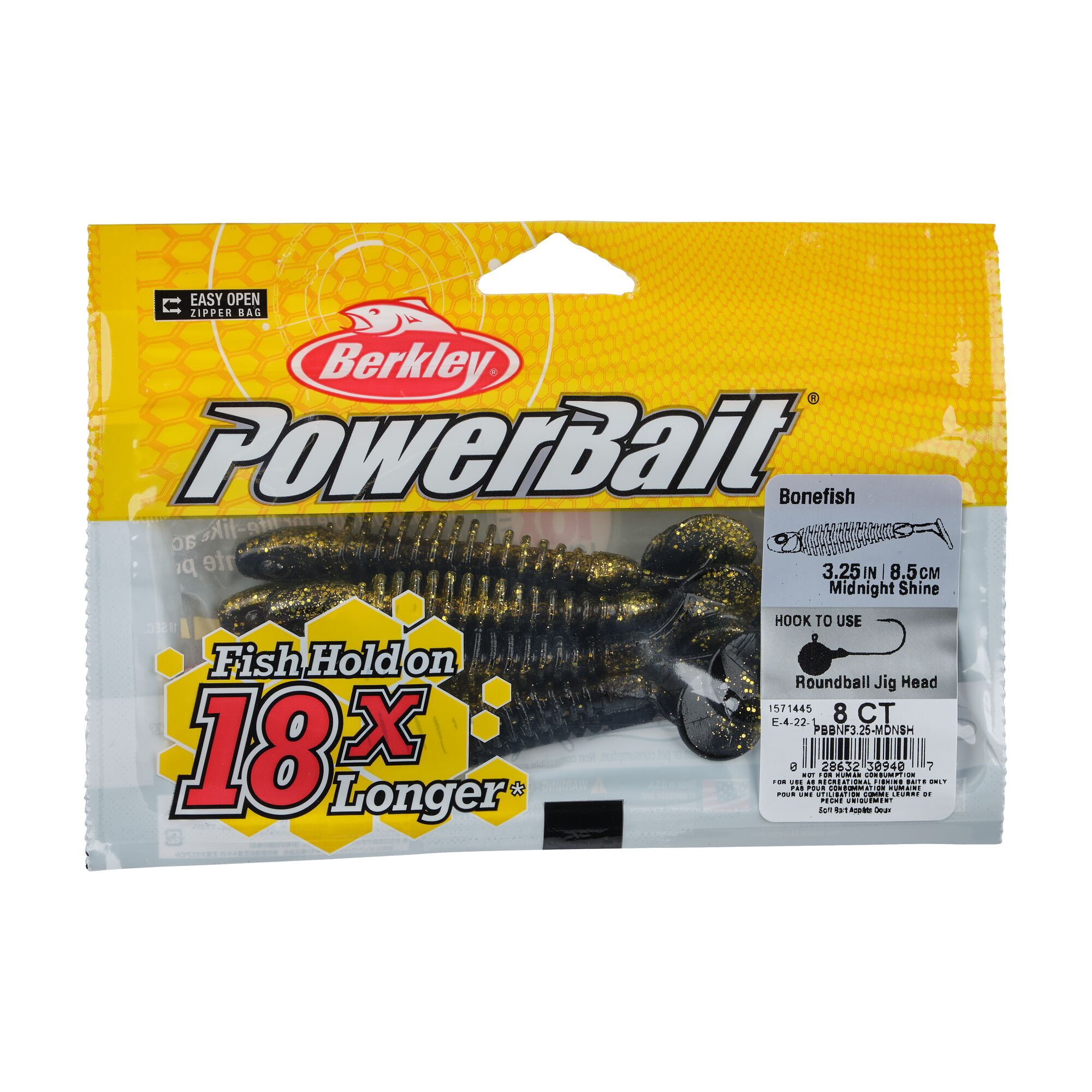 Berkley PowerBait® Bonefish, 3.25 in, Swimbaits, Midnight Shine (8 Count)