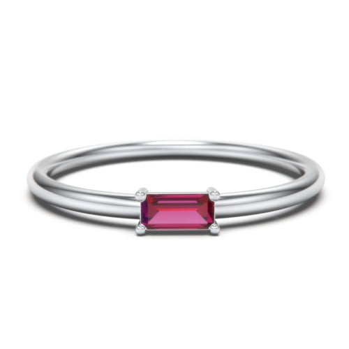 Bague Baguette Empilable Est-Ouest avec Pierre de Naissance - Rubis (Juillet)