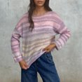 thumbnail image 2 of Felirenzacia Women's Casual Crew Neck Long Sleeve Strip Gradient Jumpers, Cozy Oversized Pullover Sweater, Fall Winter Clothes, 2 of 5