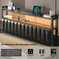 thumbnail image 5 of Queen Size Bed Frame with Storage Drawer, LED Upholstered Platform Bed with Charging Station, Metal Slats, Black, 5 of 13