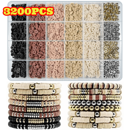 YanJici Bracelet Making Kit, 3200pcs Clay Beads Bracelet Kit with Gold Beads and Silver Beads