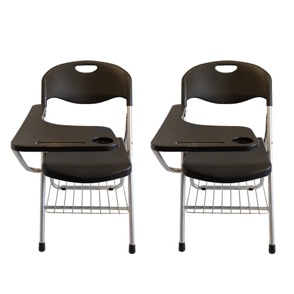 RTC Group Right Hand Pad Tablet Regular Arm Desk Folding Chair, Black, 2pk