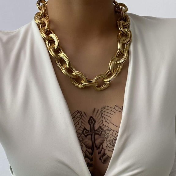DESIGNICE Chunky Gold Necklaces for Women,Multilayer Punk 80S Hip Hop Necklace,Layered Cuban Link Chain Statement Necklace 90S Outfit Accessories for Women Chunky Necklaces for Women Trendy