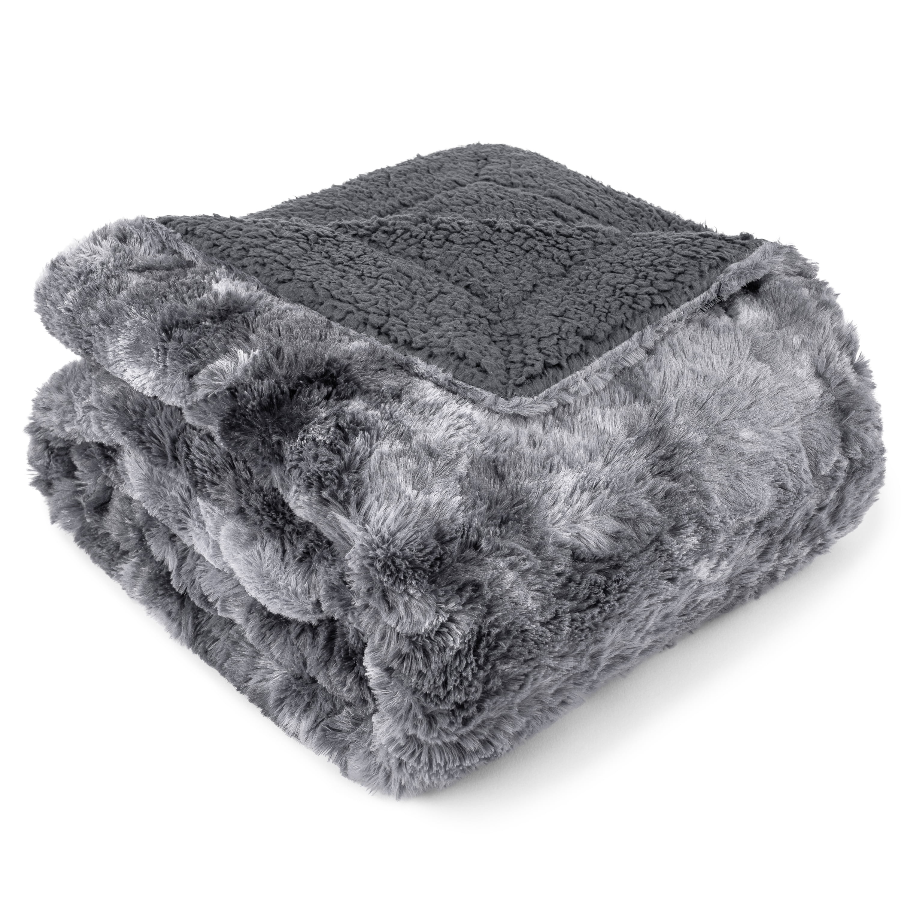 PAVILIA Faux Fur Throw Blanket Tie-Dye Grey, Soft Fuzzy Warm Sherpa Blankets & Throws for Bed, Fluffy Plush Thick Fleece Throw Blanket for Couch Sofa, Reversible Furry Shaggy Blanket, Grey 50x60