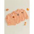 thumbnail image 3 of RUINIXCW Toddler Baby Boy Girl Halloween Shirts Outfit Infant Baby Boys Girls Fall Sweatshirt Clothes Pumpkin Grimace Ghost Long Sleeve Waffled Striped Lapel Half Button Pullover Shirt Tops, 3 of 9