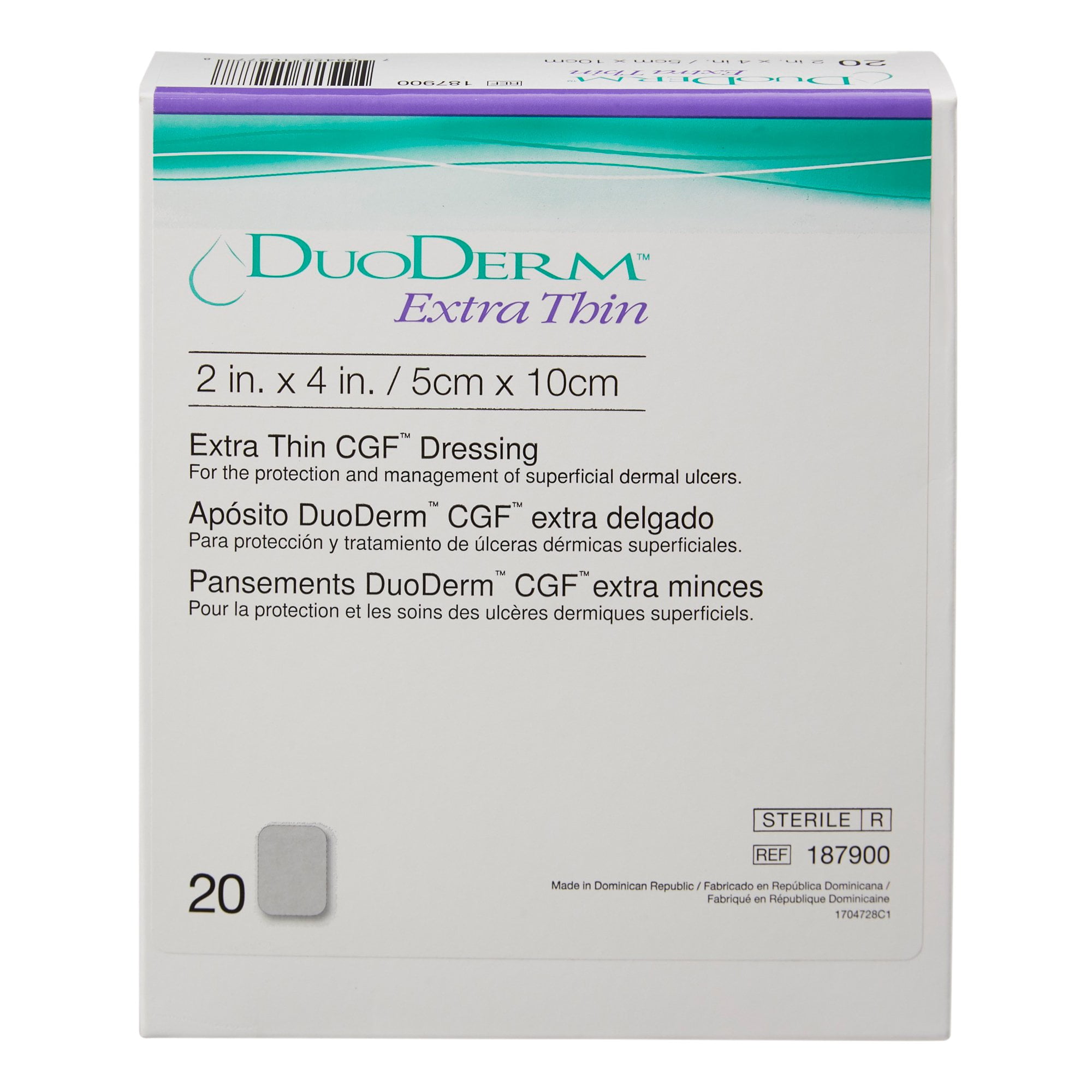 Convatec DuoDERM Extra Thin 2"x4" Hydrocolloid Sterile Dressing, 20ct Box, Latex-Free