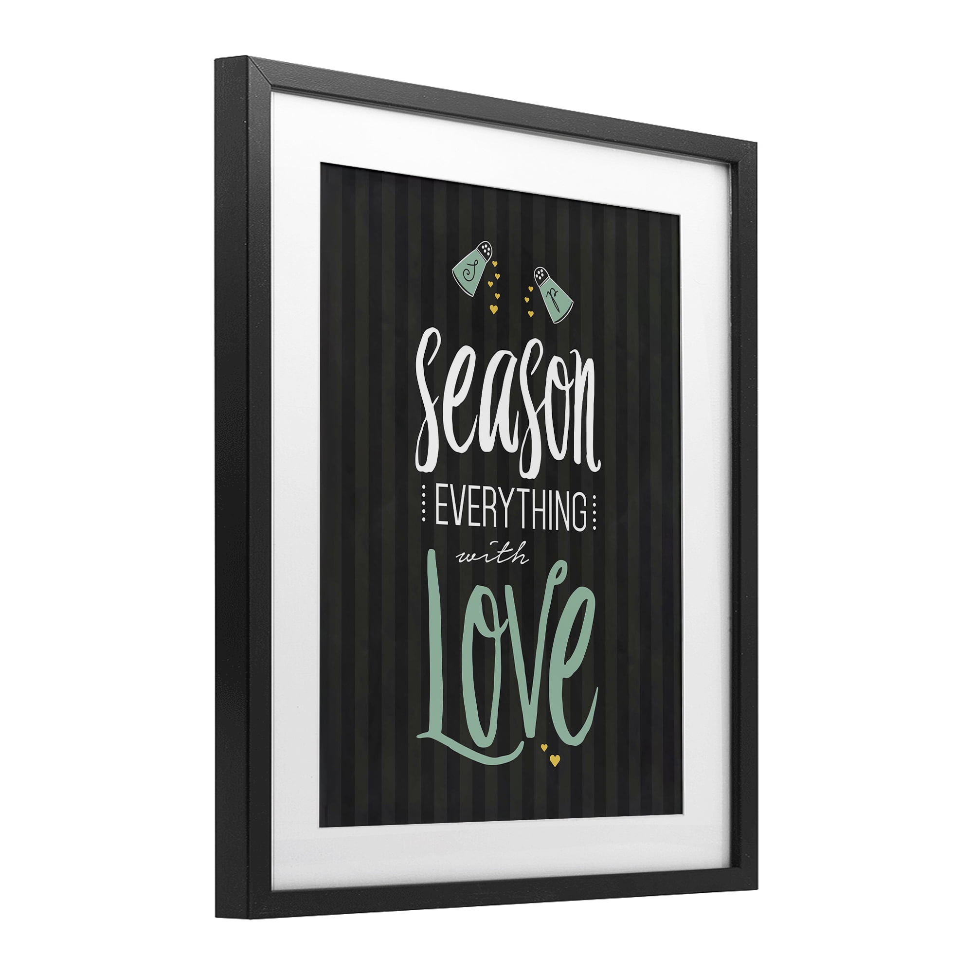 Season With Love Black & Green Black Framed Print Under Glass, design by Lettered and Lined