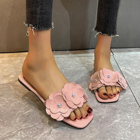 

〖Yilirongyumm〗 Pink 42 Slippers For Women Beach Slippers Summer Flower And Spring Pearl And Women Shoes Slippers Sandals Women s Slipper