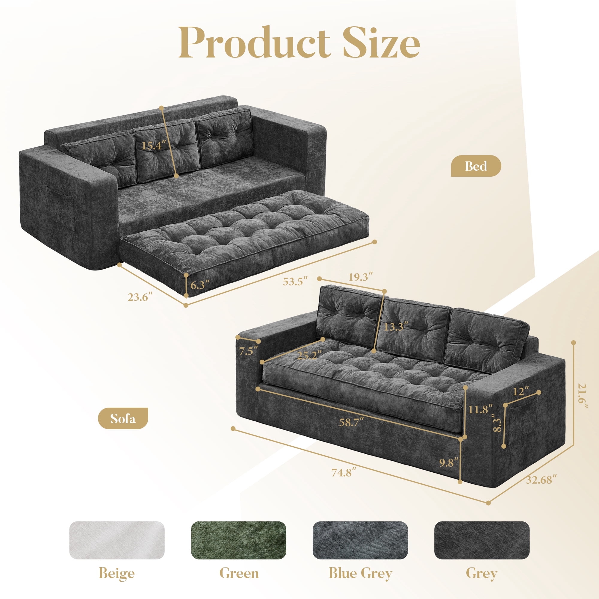 Hobestluk 3-Seater Sofa Boneless Couch with Tufted Button Design 2 in 1 Comfy Cloud Couch Oversized Sofa for Living Room Bedroom Apartment or Office (Grey, 3 Seater)