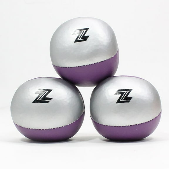 Zeekio Nova Juggling Ball Set - Stretch Bean Bag 4 Panel 120g Ball - Set of 3 Balls (Purple/Silver)
